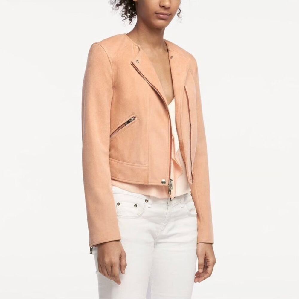 RAG & BONE Hollander Suede Cropped Moto Zip Jacket 6 Leather Full Zip Biker